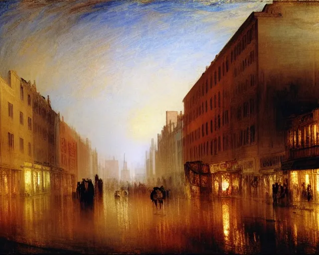 Image similar to a toyko street painting by j. m. w. turner.