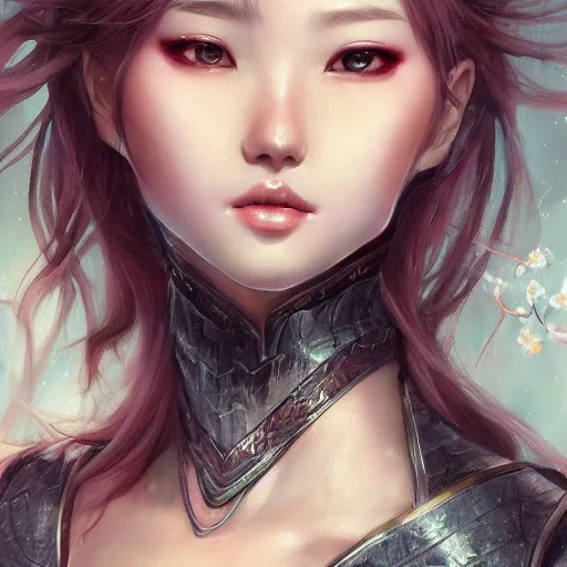 Prompt: realistic beautiful gorgeous natural cute fantasy warrior girl art drawn full HD 4K highest quality in artstyle by professional artists WLOP, Taejune Kim, yan gisuka, JeonSeok Lee, artgerm, Ross draws, Zeronis, Chengwei Pan on Artstation
