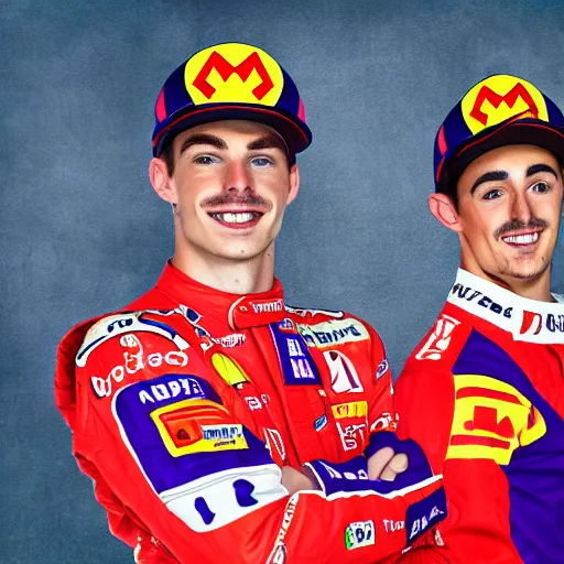 Prompt: Portrait of Max Verstappen as Waluigi and Charles Leclerc as Mario, nintendo, high detail, realism, 4k