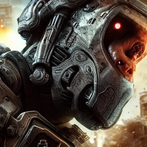 Image similar to guinea pig in gears of war, splash art, movie still, detailed face, photorealistic facial features, cinematic lighting, dramatic, octane render, long lens, shallow depth of field, bokeh, anamorphic lens flare, 8 k, hyper detailed, 3 5 mm film grain