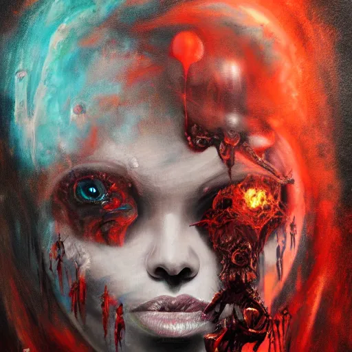 Image similar to woman, hell, horror, popular fantasy art abstract painting generated by artificial intelligence, 8K UHD, trending on artstation, extremely detailed