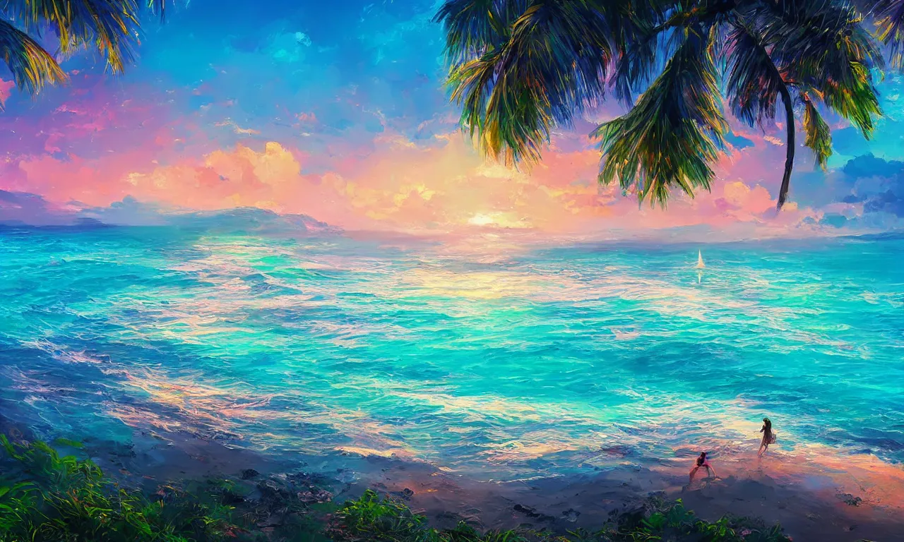 Image similar to fantasy paradise beach coast by alena aenami artworks in 4 k