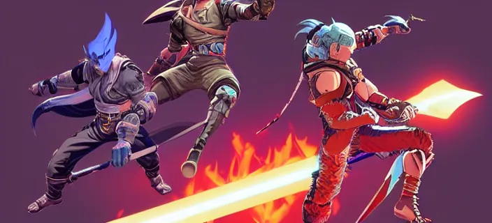 Prompt: character design, idle, colored, sword, sprite, tekken, pc game, sideview, art by moebius and greg rutkowski! dream character design, idle, colored, sword, sprite, hades by supergiant games, pc game, sideview, art by moebius and greg rutkowski and artgerm