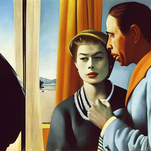 Prompt: Humphrey Bogart and Ingrid Bergman in Casablanca, painting by Vermeer