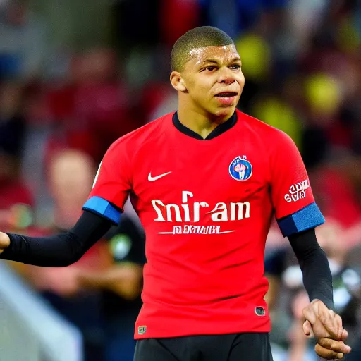 Image similar to kylian mbappe reacting to a foul