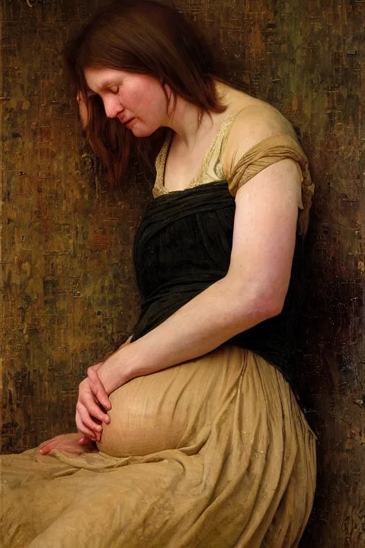 Image similar to starving pregnant woman, by Alyssa Monks, Edmund Blair Leighton