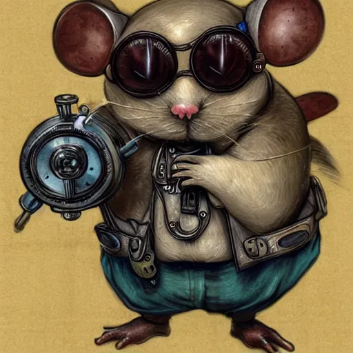 Image similar to a rat with steampunk googles, by James Jean