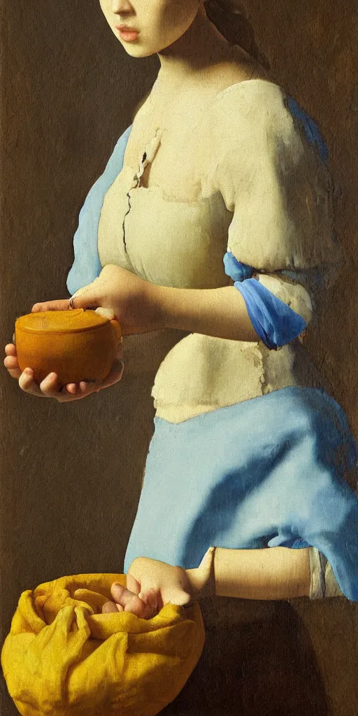 Prompt: Tifa Lockheart painted as the milkmaid by Johannes Vermeer