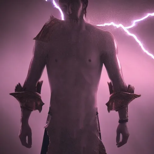 Image similar to a realistic detailed photo of a sorcerer, detailed body, lightning, magic, magic particles, fog, light particles, detailed light, realistic shaders, trending on artisation, detailed textures, detailed, realistic.