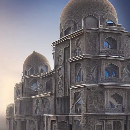 Image similar to epic modern building in style of persian monuments, 4k, hyperdetailed, trending on artstation, beautiful