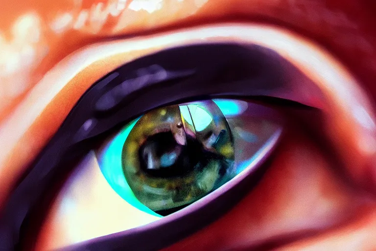 Prompt: a very close up of an eye, the veins are electronic cables that go into the eye by artgerm, bokeh, trending on artstation