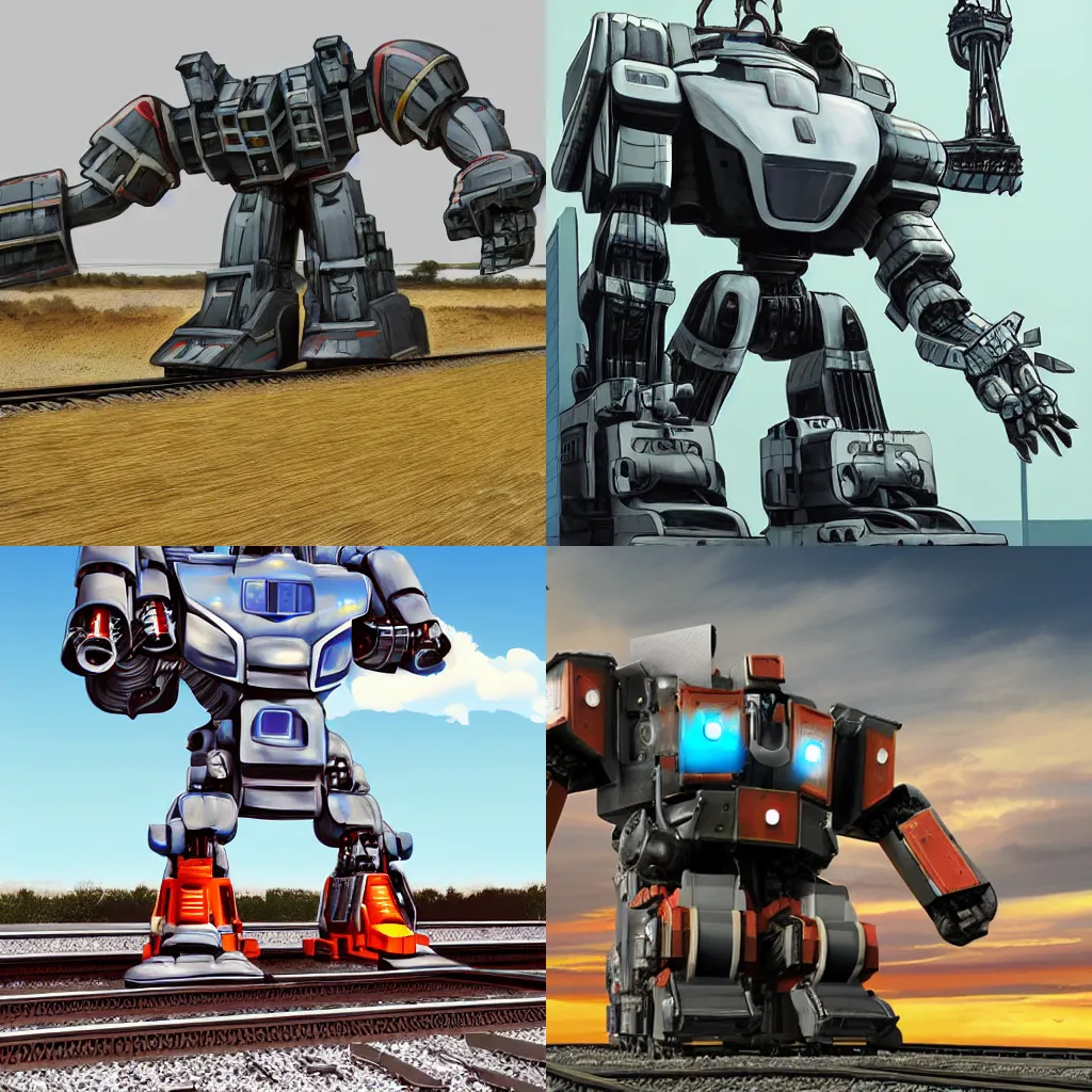 Prompt: a giant robot holding a train, photorealistic