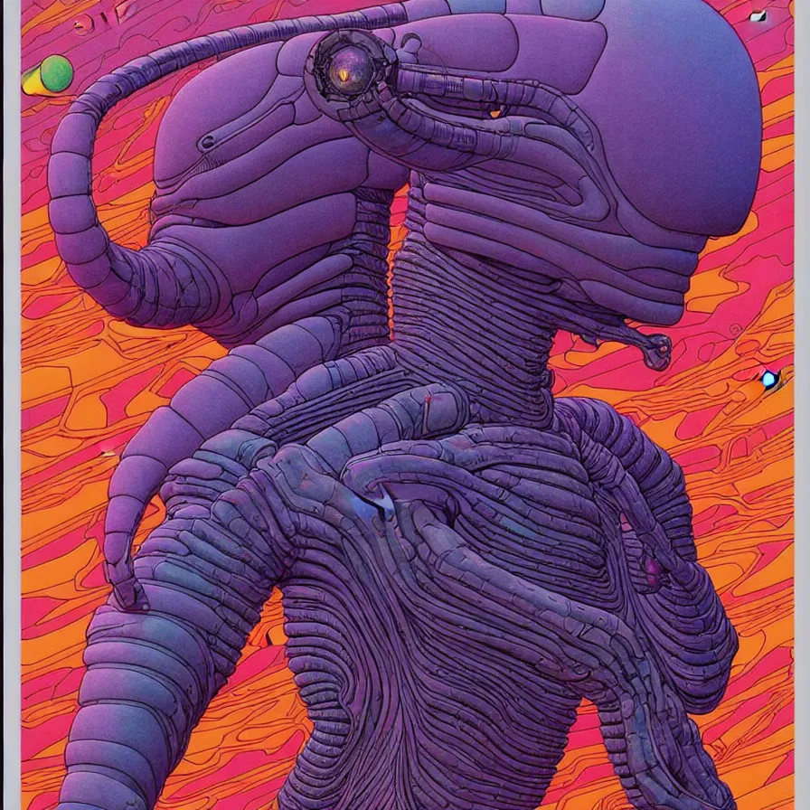 Image similar to ( ( ( ( alien ) ) ) ) by mœbius!!!!!!!!!!!!!!!!!!!!!!!!!!!, overdetailed art, colorful, artistic record jacket design