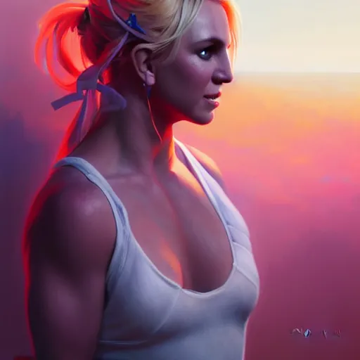 Image similar to britney spears, extremely detailed digital painting, in the style of fenghua zhong and ruan jia and jeremy lipking and peter mohrbacher, mystical colors, rim light, beautiful lighting, 8 k, stunning scene, raytracing, octane, trending on artstation