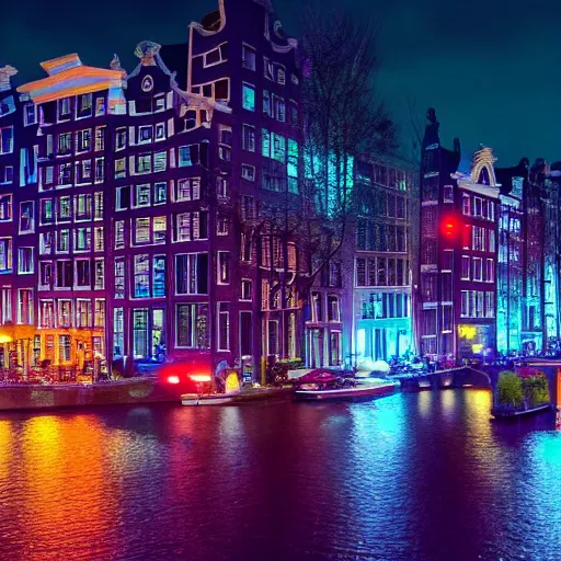 Image similar to amsterdam cyberpunk theme