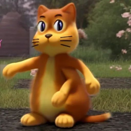 Image similar to garfield the cat as a pokemon, cgi