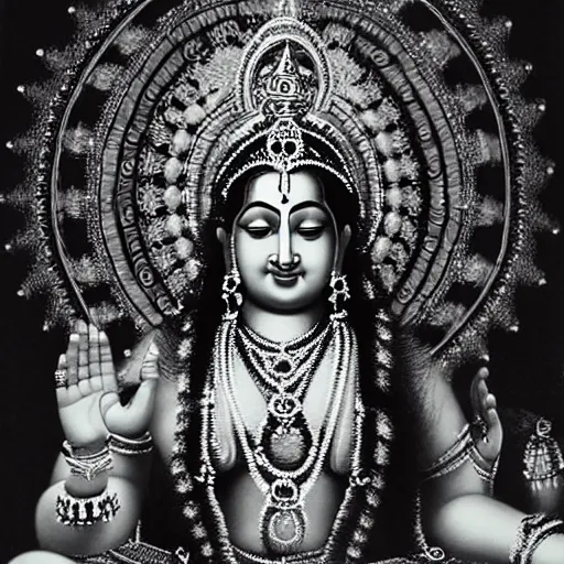 Image similar to A high-resolution, detailed photograph of the beautiful! Hindu goddess Gayatri by Ansel Adams, dramatic lighting