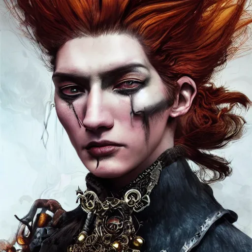 Image similar to portrait, headshot, insanely nice hair style, dramatic hair color, digital painting, of a old 17th century, old cyborg merchant, amber jewels, baroque, ornate clothing, scifi, realistic, hyperdetailed, chiaroscuro, concept art, art by Franz Hals and Jon Foster and Ayami Kojima and Amano and Karol Bak,