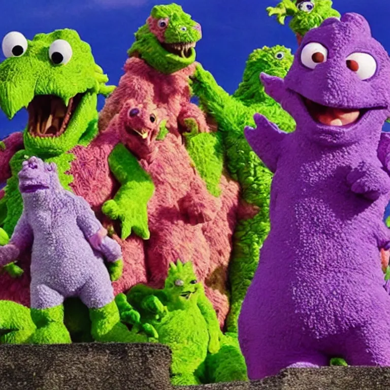 Prompt: Barney and Friends, Godzilla