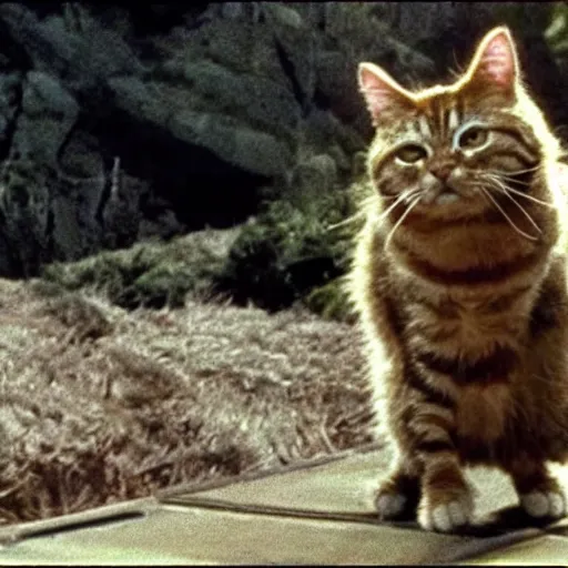 Image similar to A still of Garfield the cat in Rambo First Blood (1982)