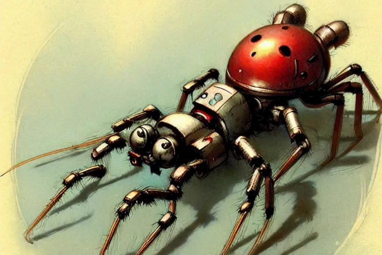 Image similar to adventurer ( ( ( ( ( 1 9 5 0 s retro future robot mouse giant spider robot. muted colors. ) ) ) ) ) by jean baptiste monge!!!!!!!!!!!!!!!!!!!!!!!!! chrome red