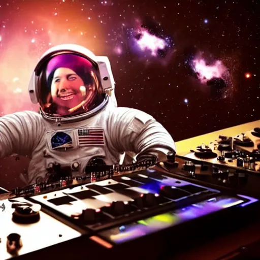Prompt: an astronaut on the dj decks on the moon