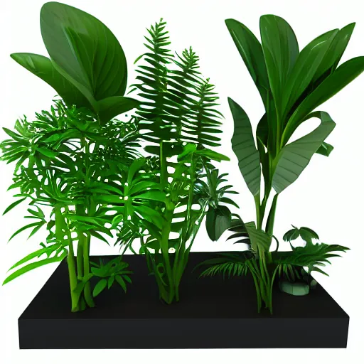 Image similar to early 3 d low polygon artifical plants on a white background