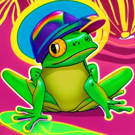 Image similar to a frog with a baseball hat lisa frank