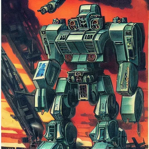 Prompt: deiselpunk soviet mecha propaganda art by james gurney