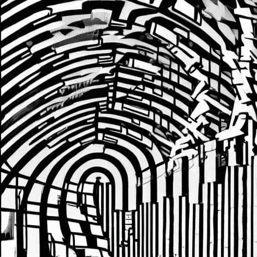 Prompt: a huge bright maze of many doorways and lots of stairs, artstation, Junji Ito, epic composition