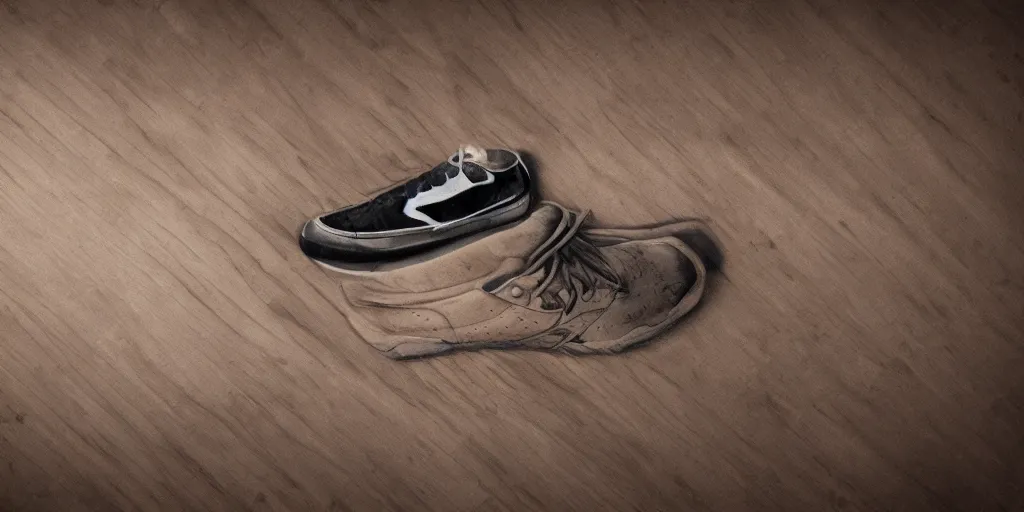 Image similar to sneaker concept on a wooden table, hyper realistic concept art, trending on artstation h