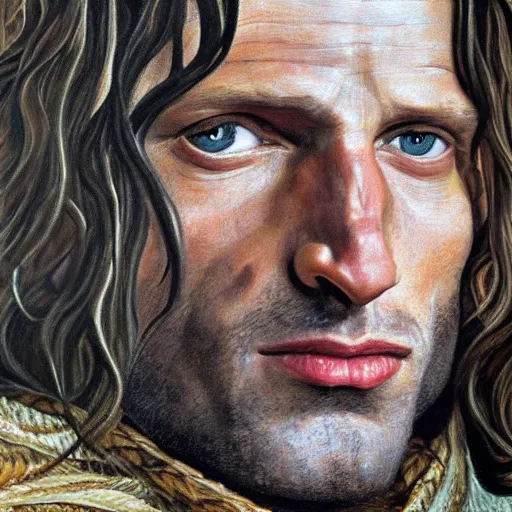 Prompt: high quality high detail painting by lucian freud, hd, aragorn from lord of the rings