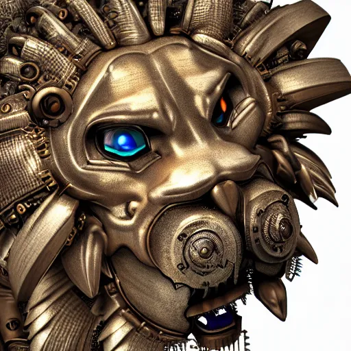 Prompt: A steampunk lion portrait made of engraved full plate armor and gears, Macro shot by Justin Gerard, unreal engine, physically based rendering