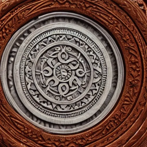 Image similar to intricate symbol etched into a medallion. Close up. Hyper realistic. High detail.