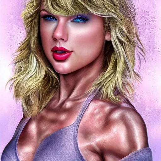 Prompt: Taylor swift with the physique of a body builder, realistic, detailed, digital art