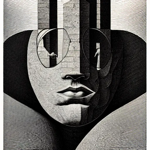 Image similar to grainy effect conceptual figurative post - morden monumental abstract portrait made by escher and piranesi, highly conceptual figurative art, intricate detailed illustration, illustration sharp geometrical detail, vector sharp graphic, controversial poster art, polish poster art
