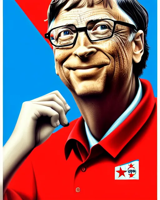 Prompt: bill gates in the style of cuban communist propaganda poster art in the year 1 9 8 7 ultra realistic, concept art, intricate details, highly detailed, photorealistic, octane render, 8 k, unreal engine. art by artgerm and magali villeneuve