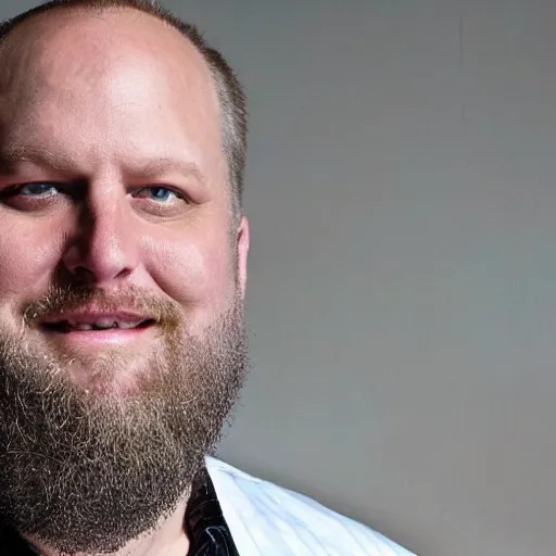 Prompt: portrait of DC comics comic book artist Ethan Van Sciver, chunky with a bald head and a trimmed grey beard