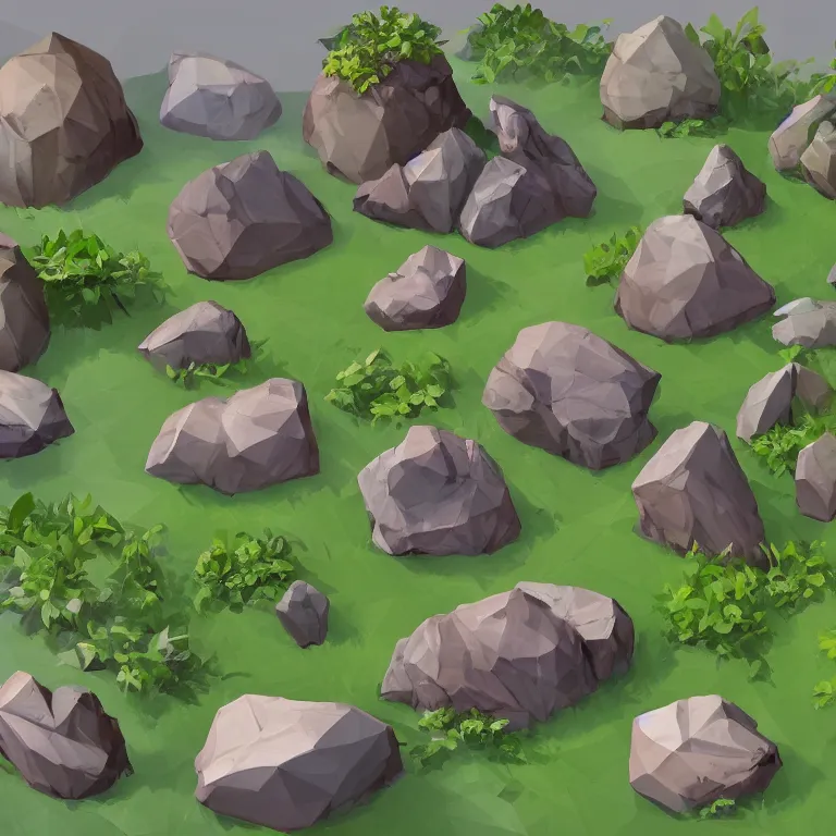 Image similar to a bunch of rocks with plants growing out of them, concept art by senior environment artist, polycount, plein air, 2 d game art, low poly