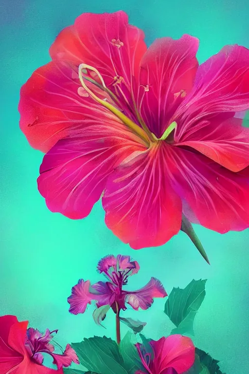 Image similar to beautiful digital matter cinematic painting of whimsical botanical illustration of hibiscus whimsical by greg rutkowki and alena aenami artstation