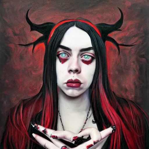 Prompt: a gothic portrait painting of billie eilish by tim boyle, | demonic | horror themed
