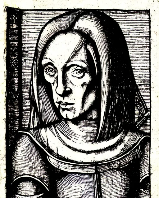 Image similar to etching of dana scully from the nuremberg chronicle, 1 4 9 3, sharp scan, restored