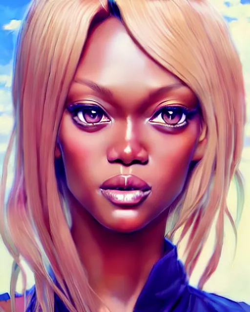 Prompt: portrait of Tyra Banks as Anime girl cute-fine-face, blonde hair, full body! pretty face, realistic shaded Perfect face, fine details. Anime. realistic shaded lighting by Ilya Kuvshinov Giuseppe Dangelico Pino and Michael Garmash and Rob Rey