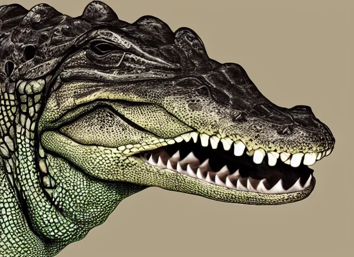 Image similar to an alligator wearing a vest, digital art, photorealistic