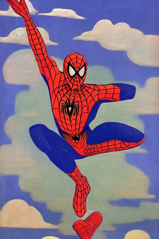 Image similar to artwork by nicholas roerich, spiderman, marvel,