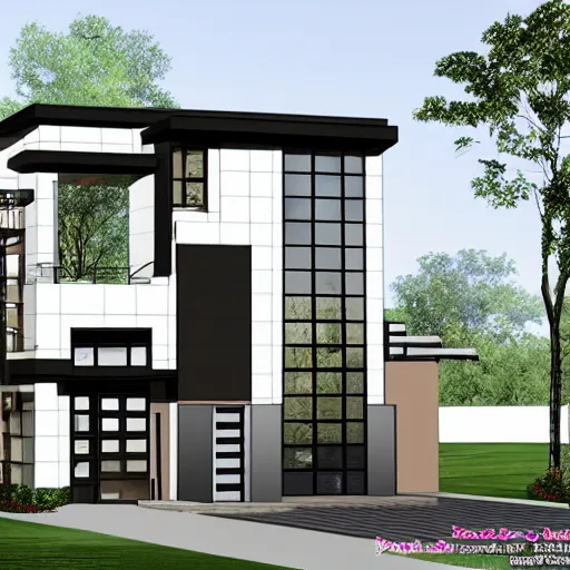 Image similar to A floor plan to a modern contemporary home, multi-level