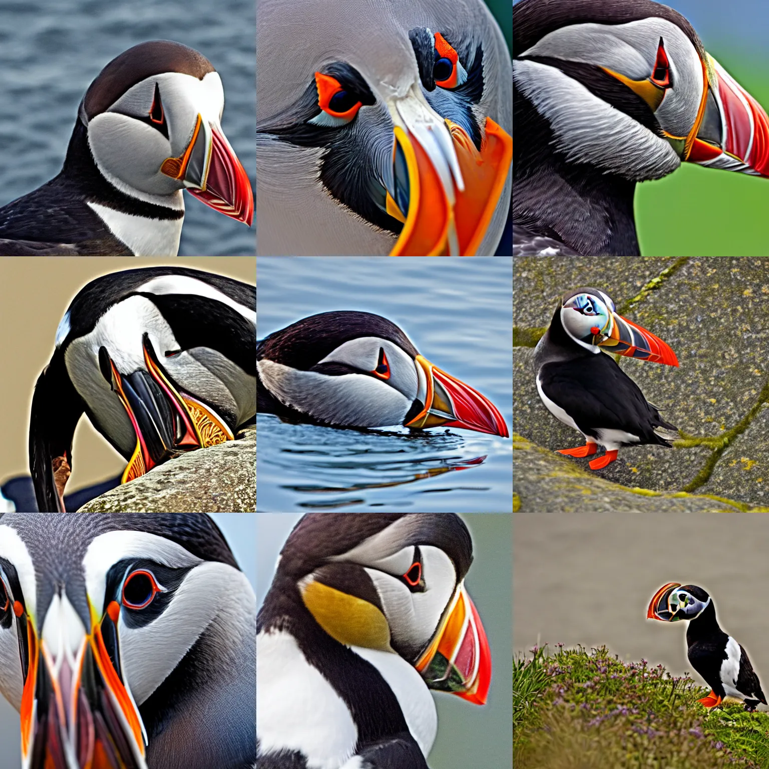 Prompt: vanishing behind an intricate mask of a puffin