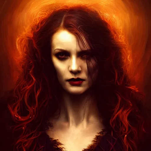 Image similar to majestic gracious regal aristocratic female vampire portrait, atmospheric lighting, painted, ravenous, tempestuous, menacing, intricate, volumetric lighting, beautiful, rich deep colours masterpiece, golden hour, golden ratio, sharp focus, ultra detailed, by leesha hannigan, ross tran, thierry doizon, kai carpenter, ignacio fernandez rios