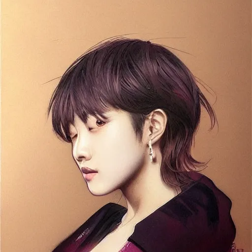 Image similar to portrait of kpop idol, expressive pose, lively expression, a pastel by chip zdarsky, trending on pinterest, mingei, full body, stylish, intricate, elegant, rose tones, highly detailed, digital painting, artstation, concept art, smooth, sharp focus, illustration, art by artgerm and greg rutkowski and alphonse mucha