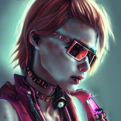 Image similar to female character cyberpunk wearing spiked collar around neck, realistic, art, beautiful, 4K, collar, punk, artstation, detailed,